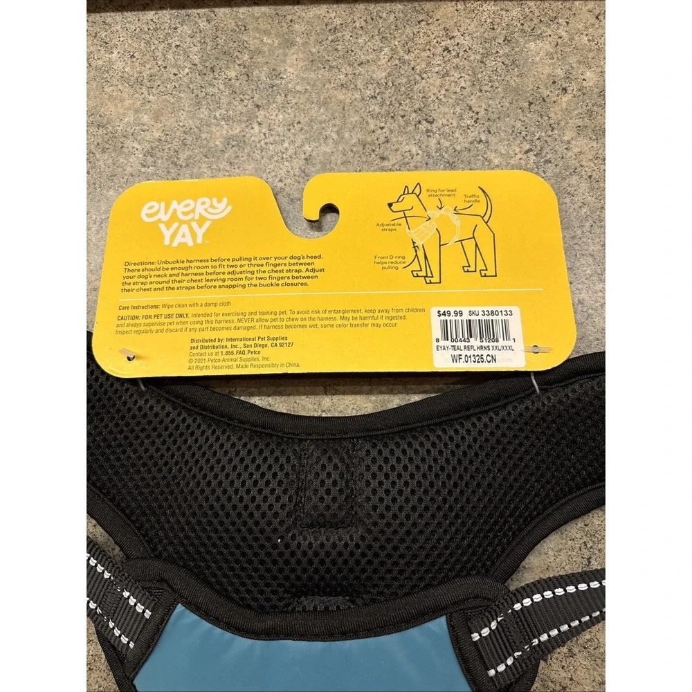 EveryYay Embrace the Pace Teal Reflective Dog Harness, 2XL/3XL Brand New